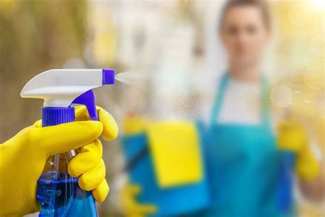 Workers Perform Cleaning Using Cleaning Agents Stock Photo Image Of