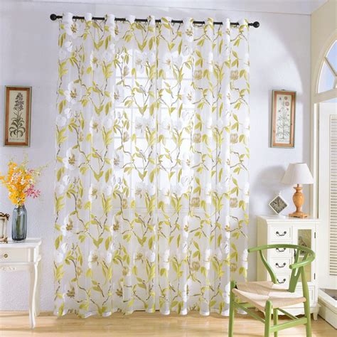Tropical Floral Leaves Semi Sheer Curtains For Living Room Bedroom