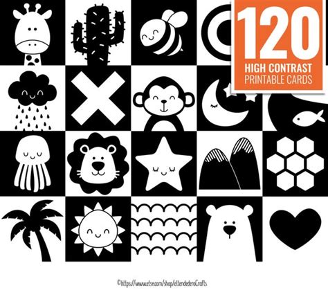 Animals Patterns High Contrast Baby Sensory Stimulation Cards In Black