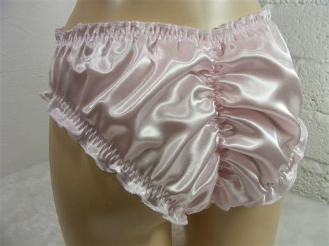 Sissy Panties Frilly Pink Silky Satin Scrunch Butt Lingerie Knickers