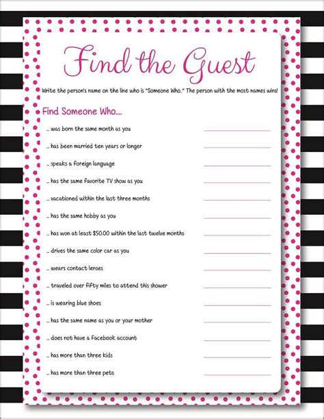 Find The Guest Bridal Shower Game Great Ice Breaker Custom