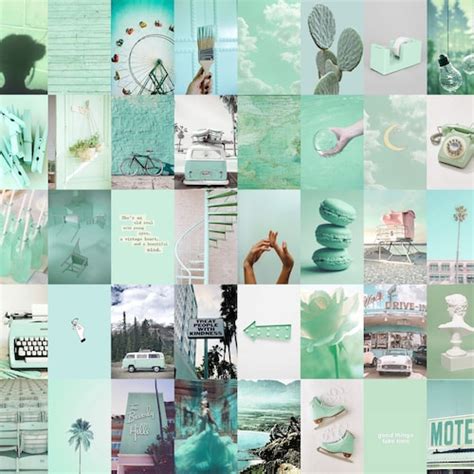 Mint Green Wall Collage Kit Green Aesthetic Wall Collage Etsy