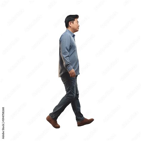 Asian Man Walking In Comfort Outfit Full Body Isolated On Transparent
