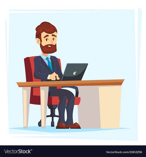 Businessman Working At Office Table Flat Cartoon Vector Image