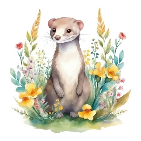 Premium Vector Cute Weasel Cartoon In Watercolor Style