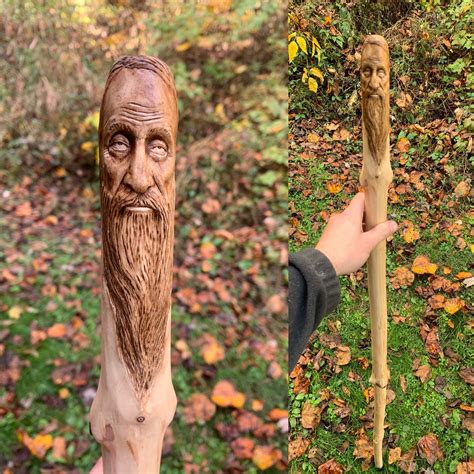 Walking Stick Wood Carving Hiking Stick Old Man With Beard Mountain