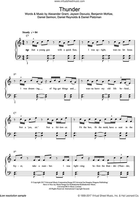 Free piano sheet music (pdf) eps = easy piano solo Dragons - Thunder sheet music for piano solo (beginners) PDF