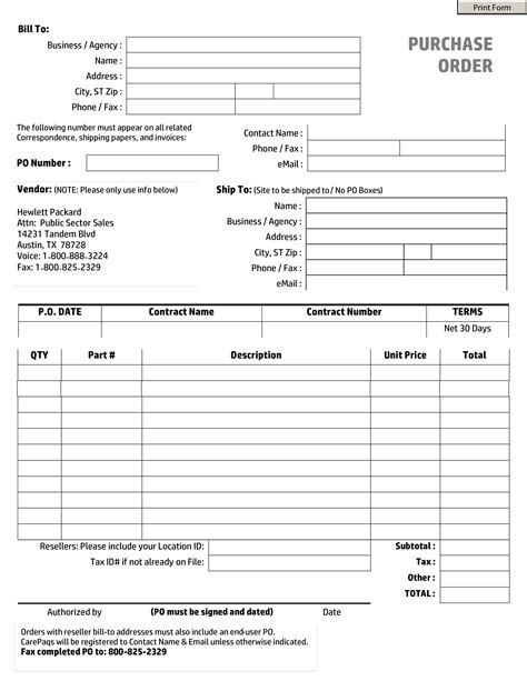 Generic Work Order Form Printable Generic Purchase Order Form The