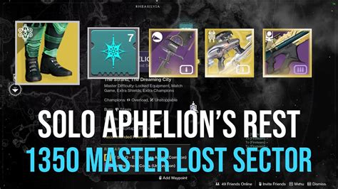 Solo Flawless 1350 Aphelions Rest Hunter Master Lost Sector Season