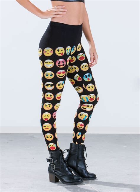 Emoji Print Leggings Black Emoji Clothes Emoji Fashion Printed Leggings