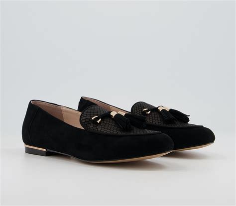 Office Finitely Tassel Loafers Black Suede Flat Shoes For Women