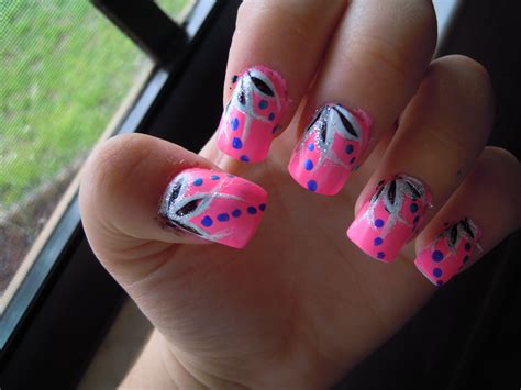 Neon Pink With Design Neon Pink Nail Designs Nails