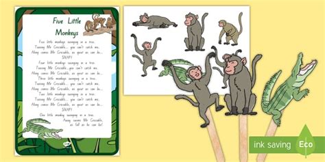 Five Little Monkeys Swinging In A Tree Story Cut Outs