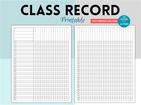Printable Class Record Class Gradebook Teacher Gradebook Class