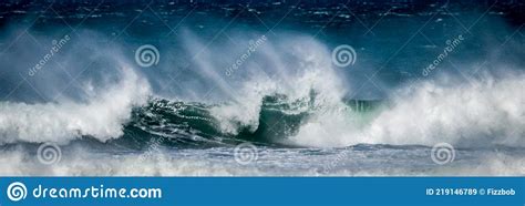 Giant Ocean Waves Crashing In A Storm Out At Sea Stock Image Image Of