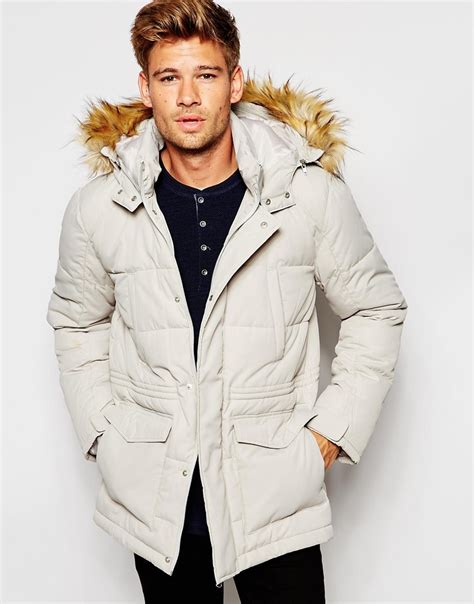Lyst Asos Quilted Fishtail Parka With Faux Fur Hood In White In White