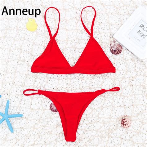 Anneup 2017 Sexy Summer Swimwear Solid Bikinis Beachwear Halter Swimsuit Bathing Suit Micro