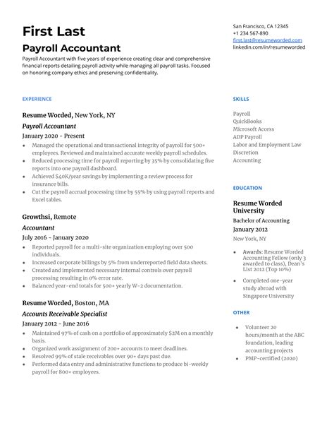 Payroll Accountant Resume Examples For 2024 Resume Worded