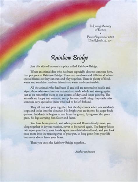 Rainbow bridge pet death poem, author unknown. Personalized Pet Loss Rainbow Bridge Memorial Poem - Also ...