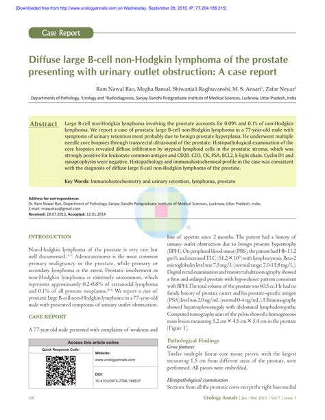 Pdf Diffuse Large B Cell Non Hodgkin Lymphoma Of The Prostate