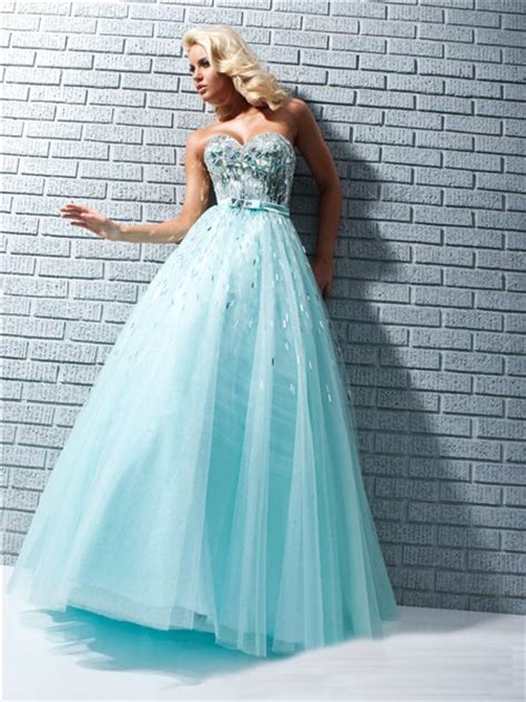 A Line Princess Sweetheart Long Aqua Blue Tulle Prom Dress With Sequins