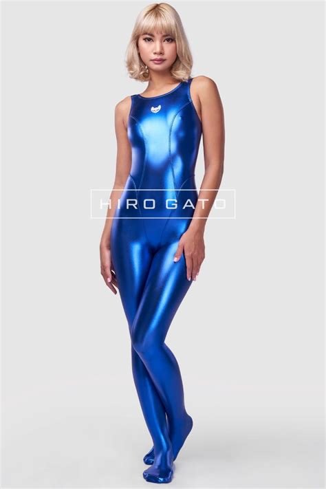 Metallic Spandex Unitard Blue Shiny Lycra Catsuit Hiro Gato