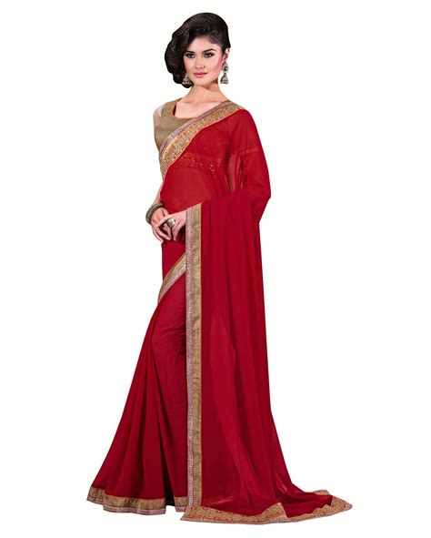 Red Ingenious Embroidered Silk Latest Trendy Sarees Fabric Silk Work