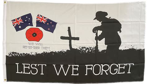 lest we forget flag poppy australia and nz flags large anzac day remembrance flag© ebay
