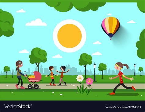 People In City Park Cartoon Royalty Free Vector Image