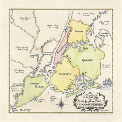 Boroughs Of New York City Map Five Boroughs Map Print New Etsy
