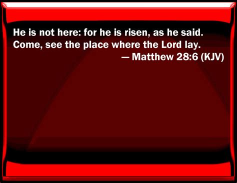 Matthew 286 He Is Not Here For He Is Risen As He Said Come See The