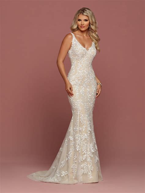 Davinci Bridal 50486 Fitted Lace Mermaid Wedding Dress V Neck Sheer