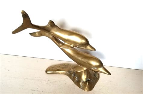 Vintage Brass Dolphins Statue Beach Decor Etsy