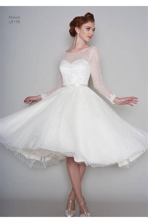 Lb198 Maisie Tea Length Vintage 1950s Polka Short Wedding Dress Sleeve