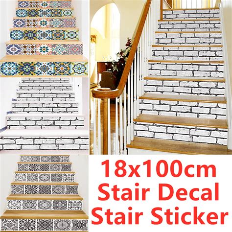 goory 6pcs 18x100cm stair stickers decals peel and stick viny tile backsplash stair riser