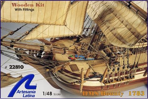 Hms Bounty 148 Scale Wooden Model Kit With Brass Fittings And Cloth