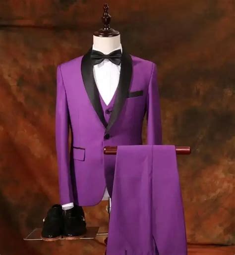 2017 Latest Coat Pant Designs Purple Groom Tuxedos Black Shawl Lapel