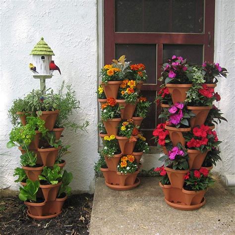 Stackable Planter Pots Garden Outdoor Strawberry Herb Flower Vegetable