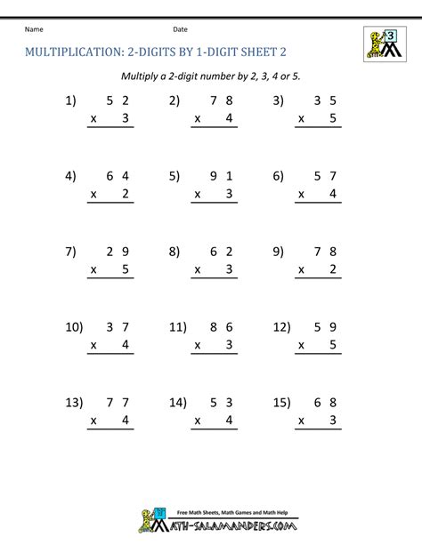 Math Worksheet Multiplication Column