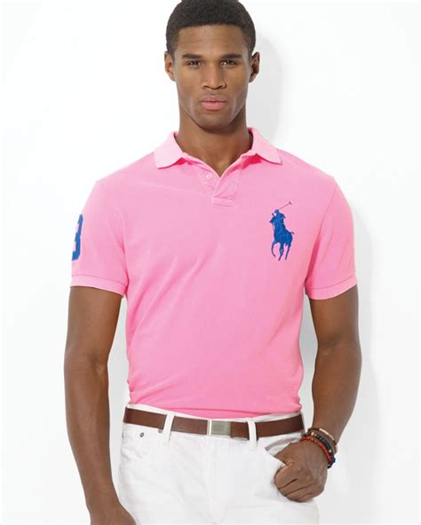 Ralph Lauren Polo Custom Big Pony Mesh Polo Shirt Slim Fit In Pink