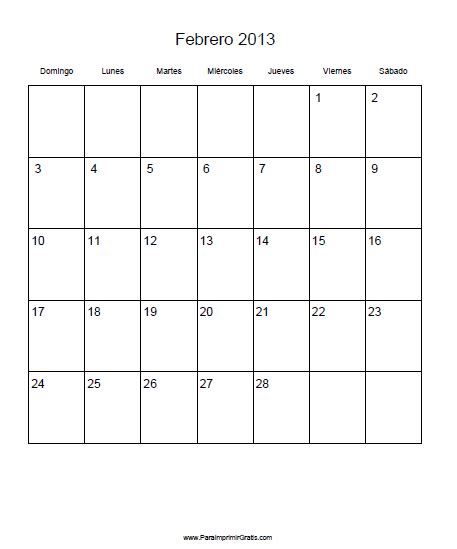 Calendario Febrero 2013