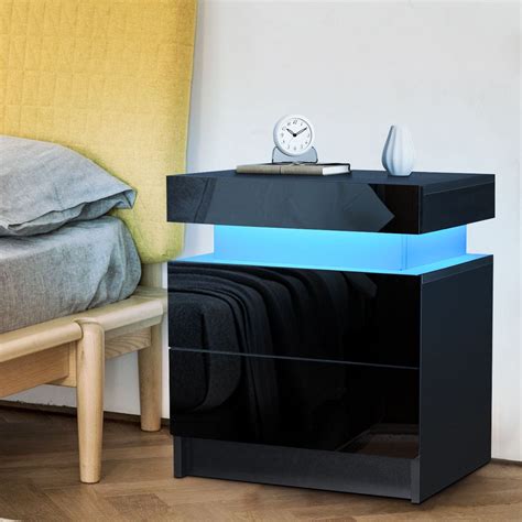 High Gloss Nightstand 2 Drawers Bedside Tables Rgb Led Bedroom Cabinet 17 71 X 13 78 X 20 47
