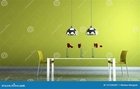 Dining Room Interior Design Tabel With Green Chairs Stock Illustration