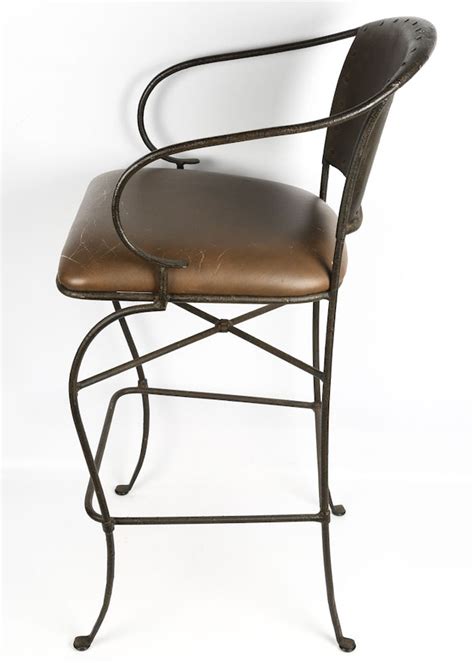 Wrought Iron And Leather Bar Stools By Pier 1 Imports Ebth