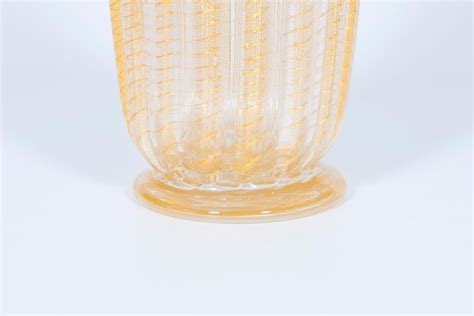 Set Of Murano Glass Ribbed Vase And Pitcher With 24 Karat Gold Italy