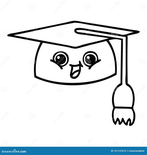 A Creative Line Drawing Cartoon Graduation Hat Stock Vector