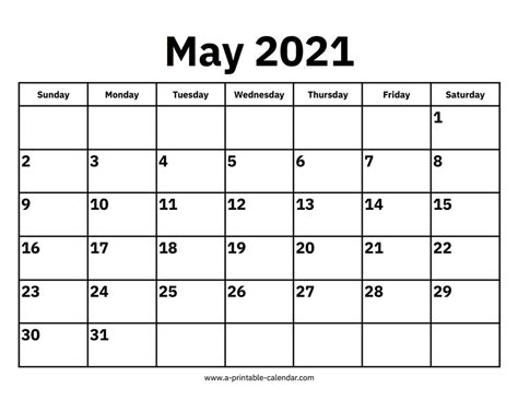 Printable Calendar May 2021 May 2021 Printable Calendar With Holidays