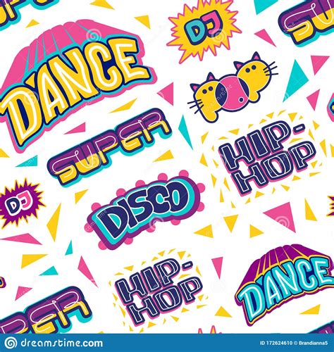 Collection Retro Words In Trendy Music Party Disco 80s 90s Lettering