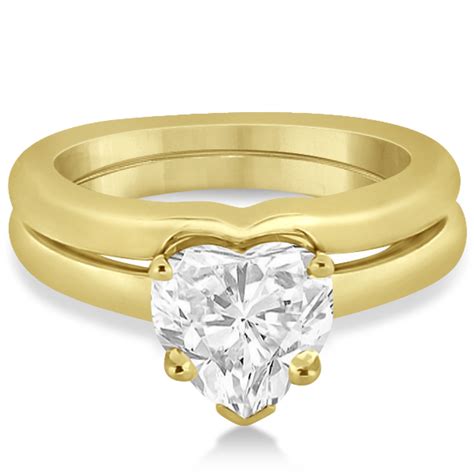 Heart Shaped Engagement Ring And Wedding Band Bridal Set 14k Yellow Gold