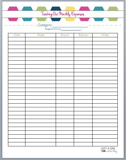 Monthly Expense Worksheet